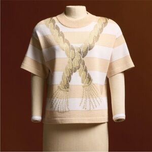 ST JOHN Collection Womens Crew Neck Nautical Sweater Small Beige Stripe Knit